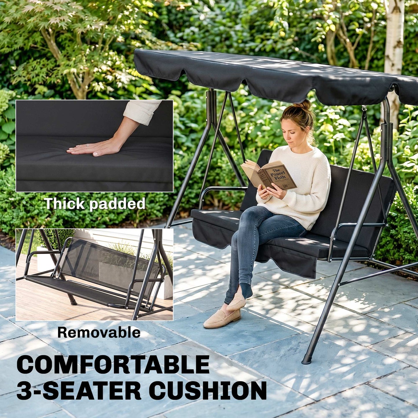 3-Seat Hanging Swing Chair Adjustable
