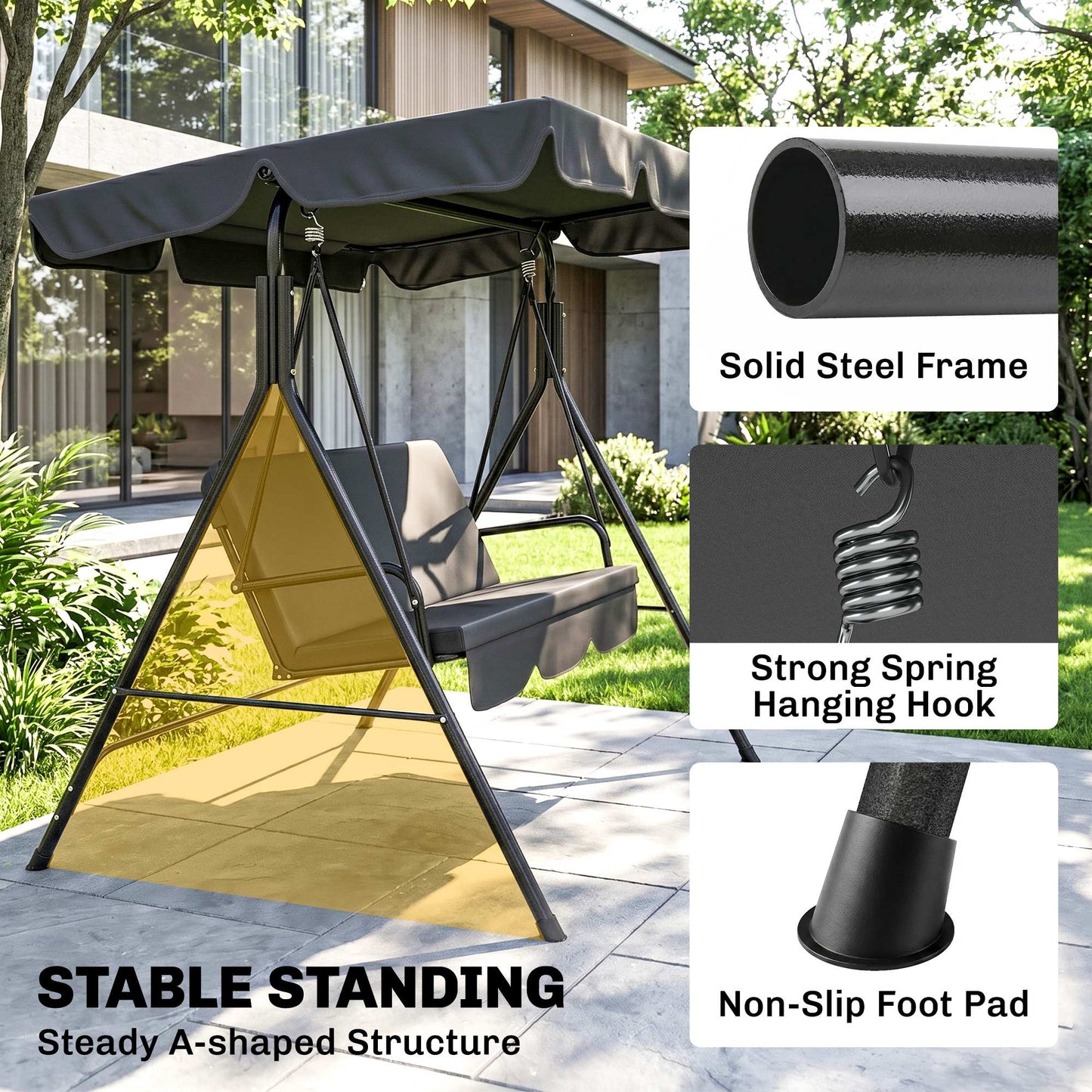 3-Seat Hanging Swing Chair Adjustable