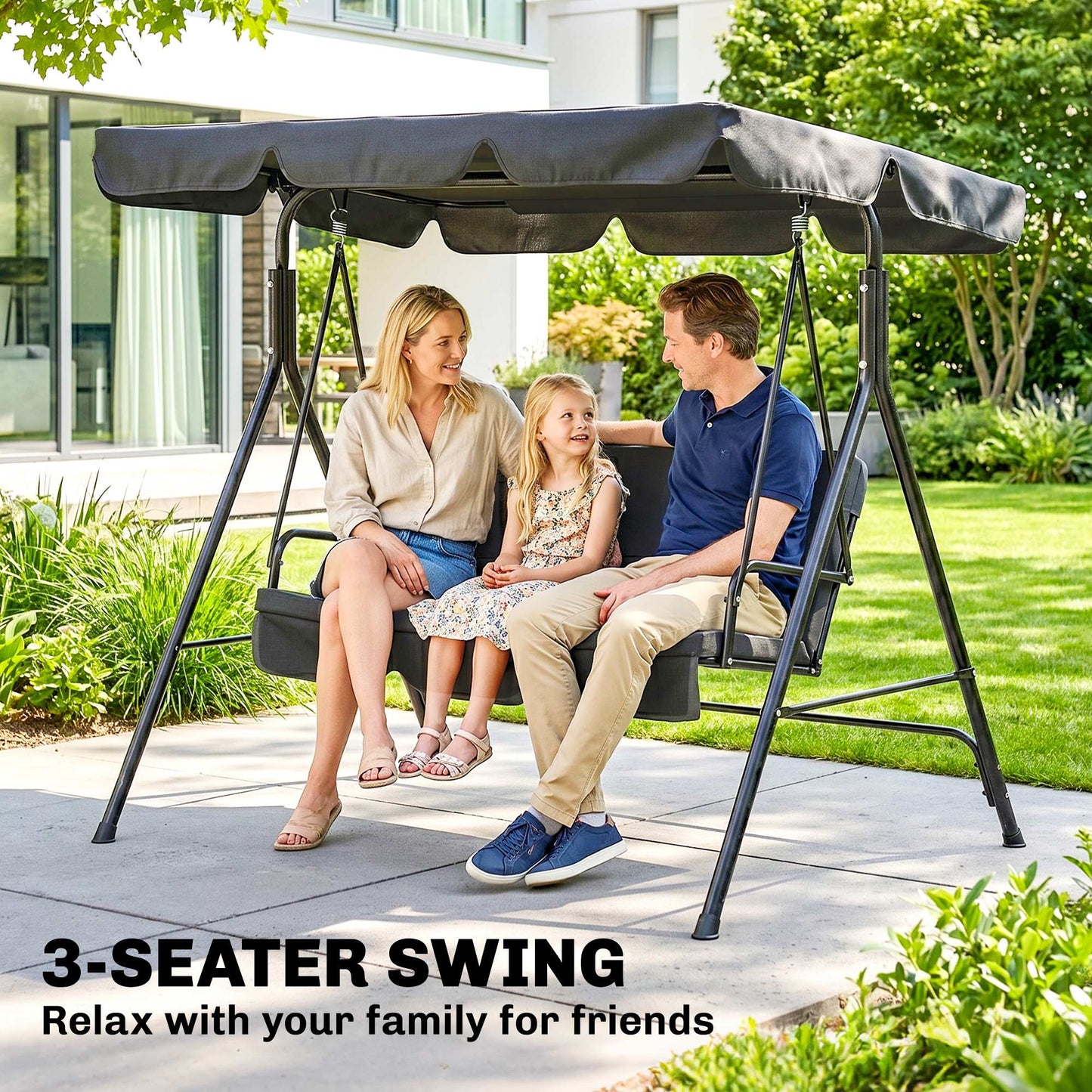 3-Seat Hanging Swing Chair Adjustable