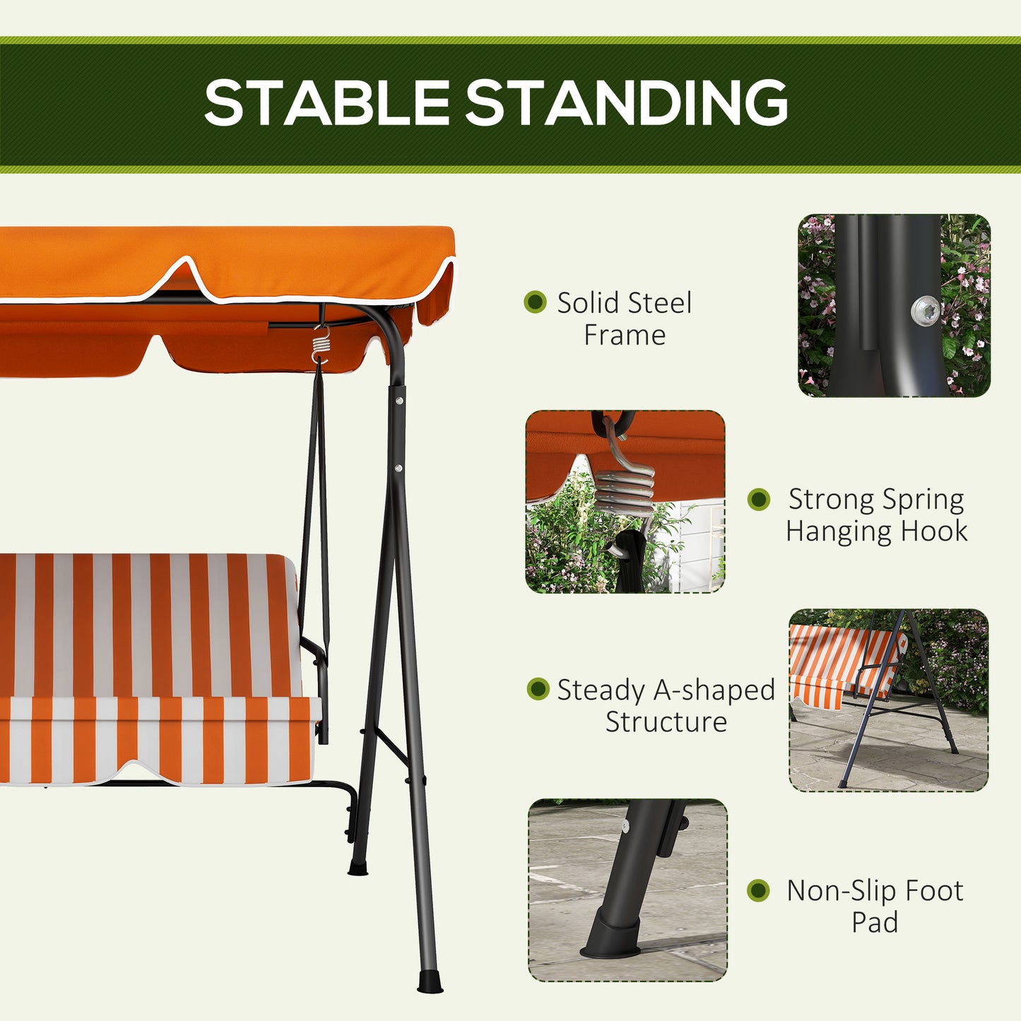 3-Seat Hanging Swing Chair Adjustable