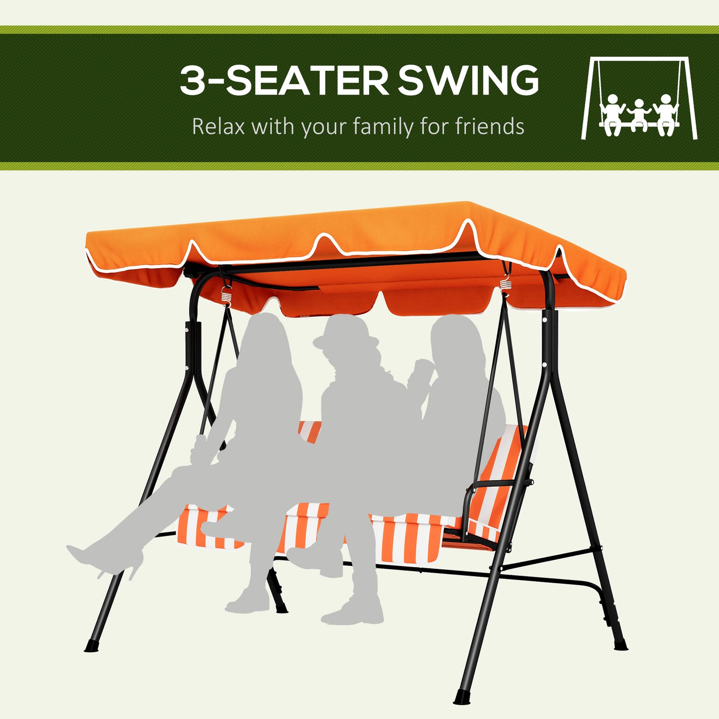 3-Seat Hanging Swing Chair Adjustable
