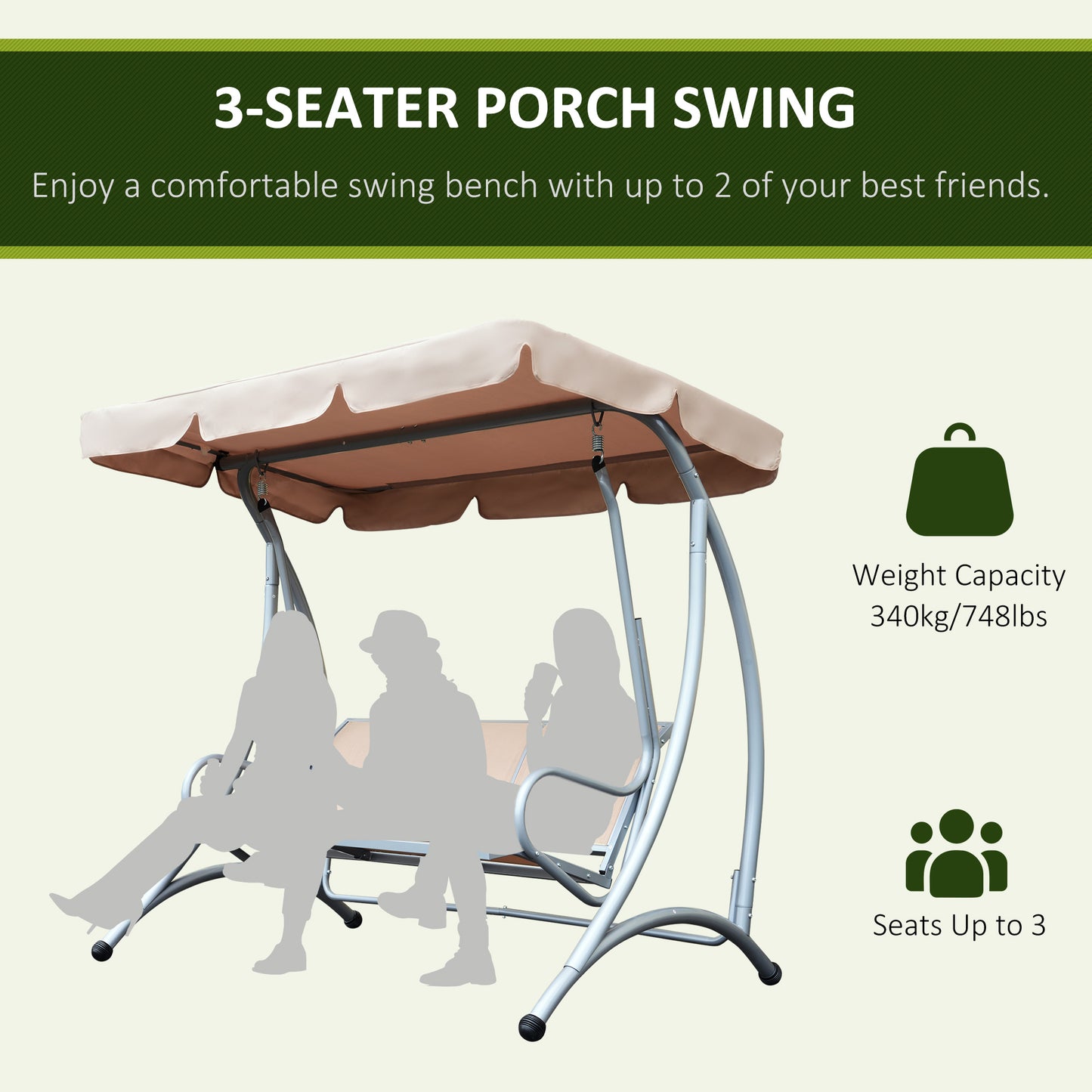 3-Seat Hanging Swing Chair Bench