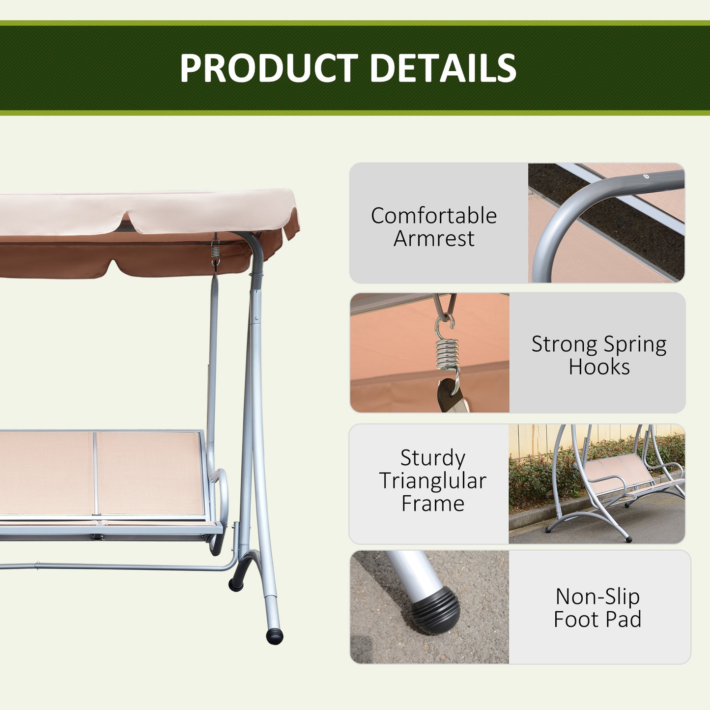 3-Seat Hanging Swing Chair Bench