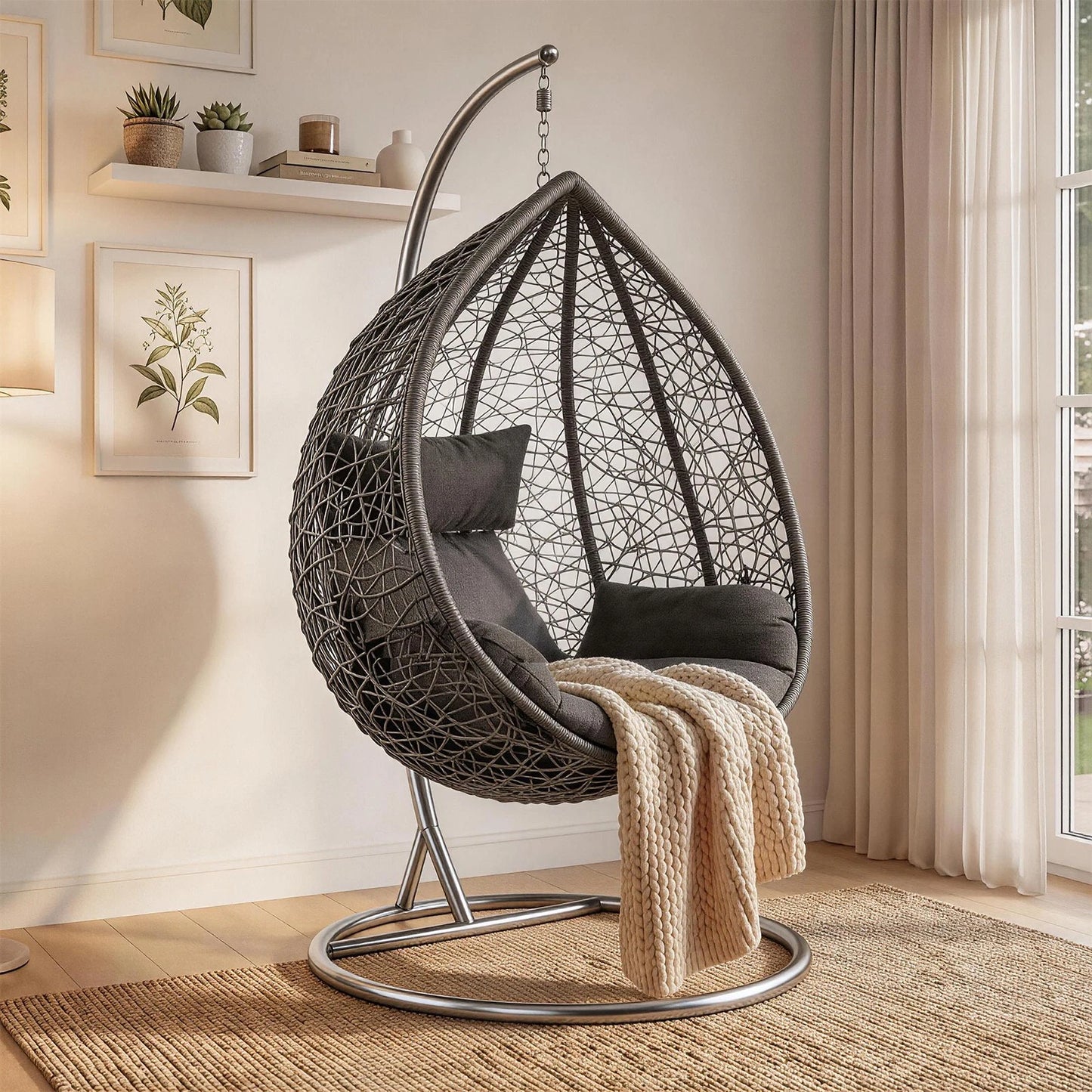 Large Hanging Egg Chair with cushion