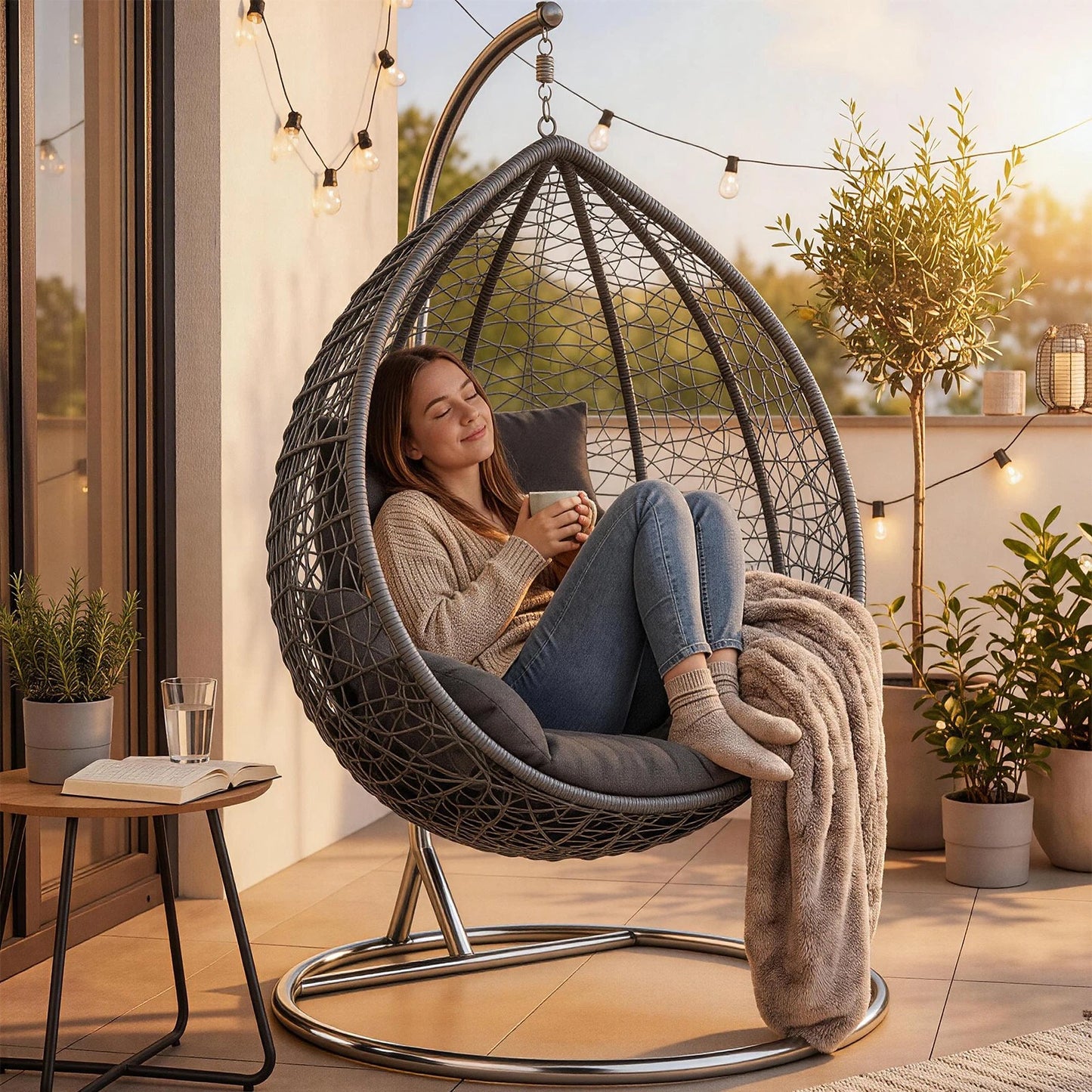 Large Hanging Egg Chair with cushion