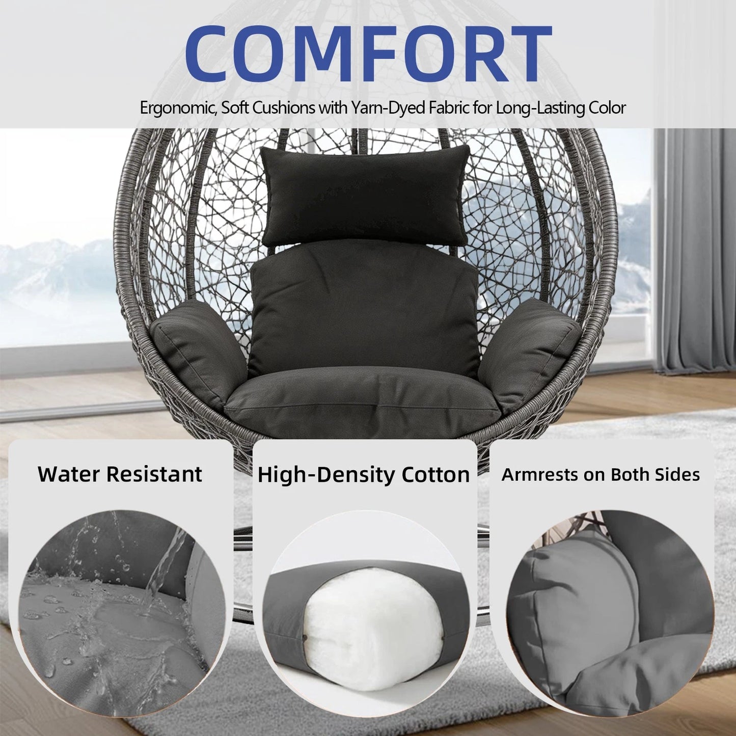 Large Hanging Egg Chair with cushion