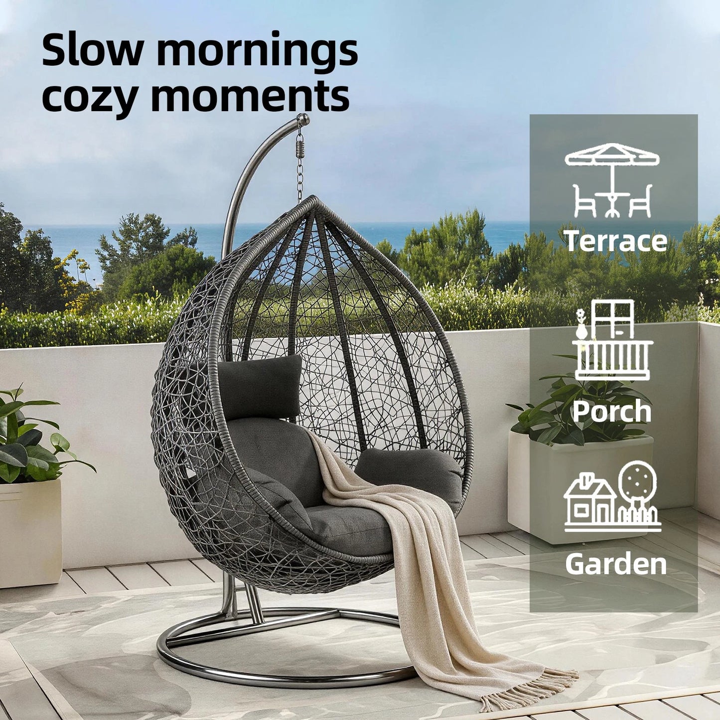 Large Hanging Egg Chair with cushion