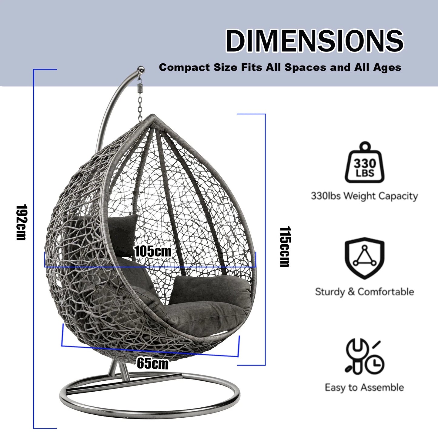 Large Hanging Egg Chair with cushion