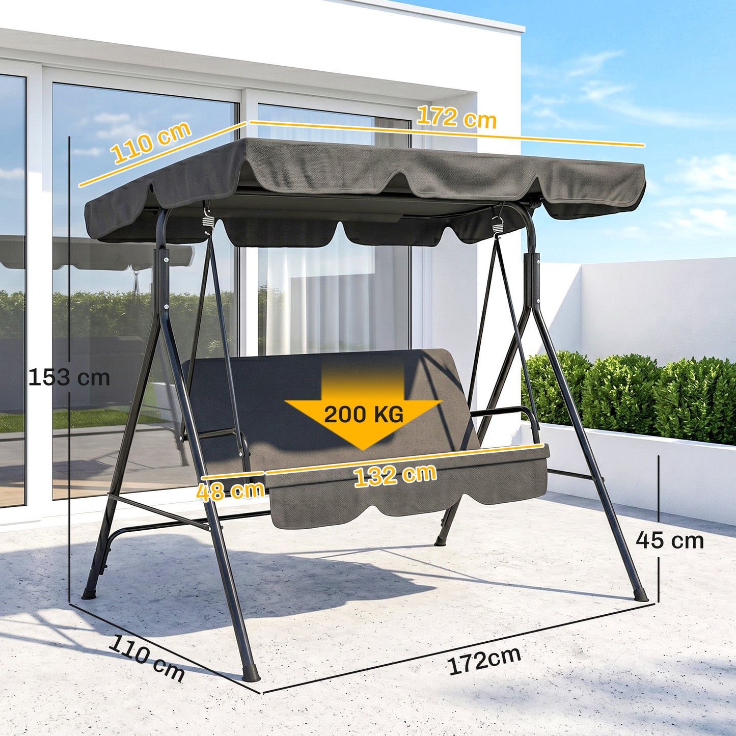 3-Seat Hanging Swing Chair Adjustable